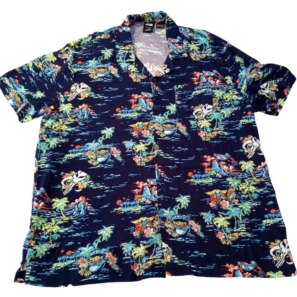 Men's Star Wars The Mandalorian Grogu Hawaiian Shirt, XXL, Blue‎